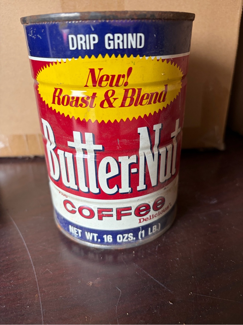 Butter-Nut Coffee Decorative Tin - Red, Blue, Yellow Accent